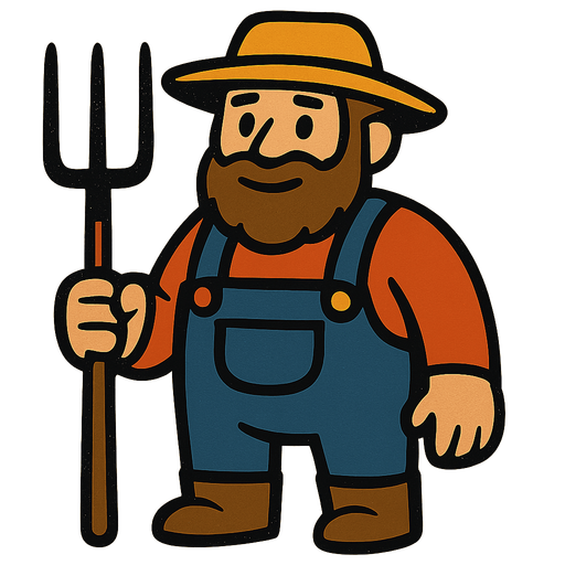 Farmer with a pitchfork.
In-Game asset.  2d.  High contrast.  No shadows