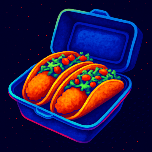 Two fish tacos in a to go box.