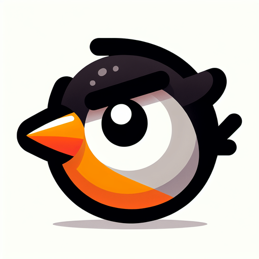 küçük kırmızı sağ tarafa doğru bakan siyah kaşlı turuncu gagalı bir kuş.
Single Game Texture. In-Game asset. 2d. Blank background. High contrast. No shadows.