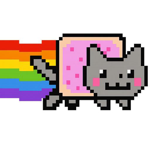 make very well known rainbow cat memes. single character. no writing..
In-Game asset.  2d.  High contrast.  No shadows