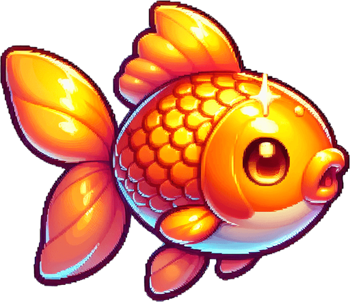 A cute little goldfish.
Single Game Texture. In-Game asset. 2d. Blank background. High contrast. No shadows.