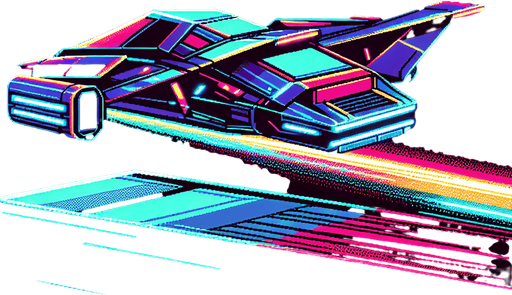 side profile of a flying car in the art style of a 16 bit neon cyberpunk game.
Single Game Texture. In-Game asset. 2d. Blank background. High contrast. No shadows.