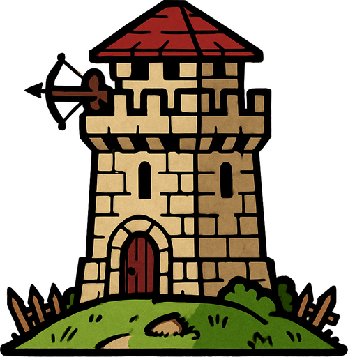 Orta çağ dönemi kule savunma.
In-Game asset.  2d.  High contrast.  No shadows