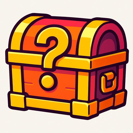 Üzerinde soru işaresi olan renkli sandık.
In-Game asset.  2d.  High contrast.  No shadows