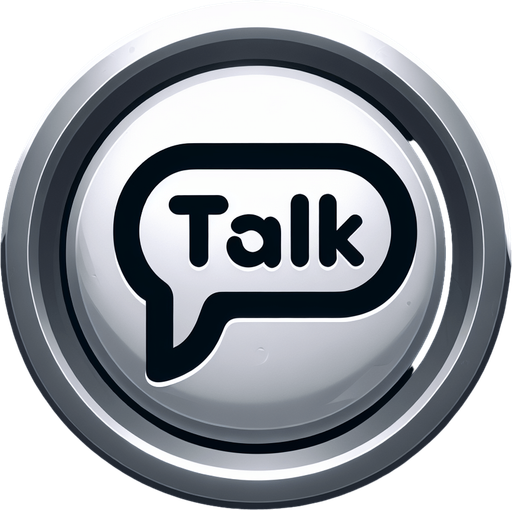 A talk button with a buble and a word 'talk'.
Single Game Texture. In-Game asset. 2d. Blank background. High contrast. No shadows.