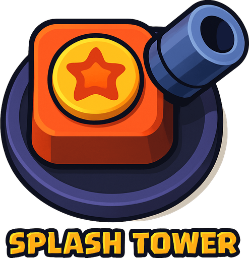 Crea la Torre Splash en un estilo 2D renderizado, limpio y cartoonish, con contornos claros y definidos, colores vibrantes con transiciones suaves, y sombreado que da volumen a sus superficies superiores.
La perspectiva debe ser VISTA CENITAL (totalmente desde arriba). Esto significa que la torre se verá como si estuviera siendo observada directamente desde arriba, con los detalles de su parte superior siendo prominentes.
La base de la torre debe ser circular para permitir un movimiento de cañón cómodo. El mortero/cañón de impacto o el orificio de disparo debe estar orientado hacia la DERECHA.
La torre debe tener un perfil bajo y la menor cantidad de relieve vertical posible para facilitar una rotación fluida en la animación. El "splash" se refiere al daño de área por impacto o explosión (no a agua), por lo que el diseño debe evocar artillería pesada o explosivos..
In-Game asset.  2d.  High contrast.  No shadows