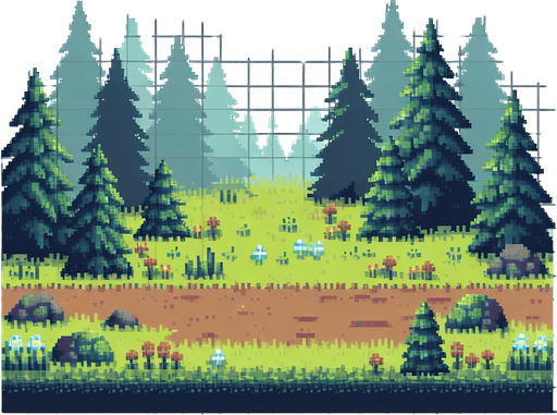 Forest.
Single Game Texture.  In-Game asset.  2d.  Blank background.  High contrast.  No shadows. Pixel