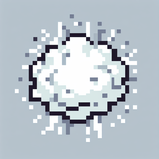 white round cloud burst. Single Game Texture. In-Game asset. 2d. Blank background. High contrast. No shadows.8 bit. pixelated