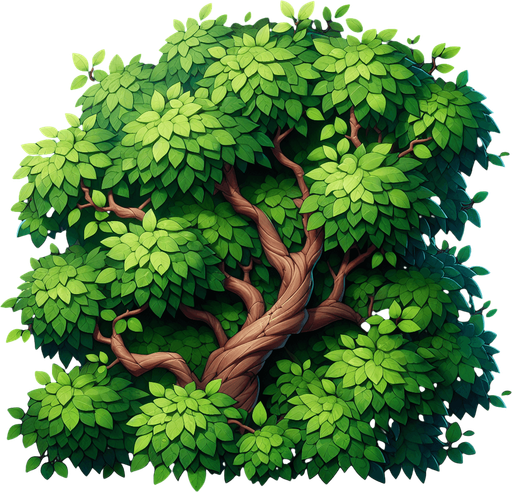 A tree branch with green leaves
Single Game Texture. In-Game asset. 2d. Blank background. High contrast. No shadows.
