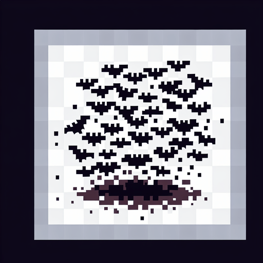pixel art of a small swarm of black bats
Single Game Texture. In-Game asset. 2d. Blank background. High contrast. No shadows.