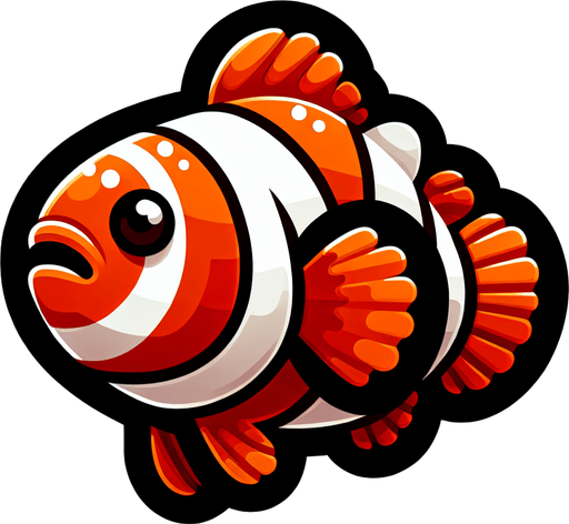 a clown fish.
Single Game Texture. In-Game asset. 2d. Blank background. High contrast. No shadows.