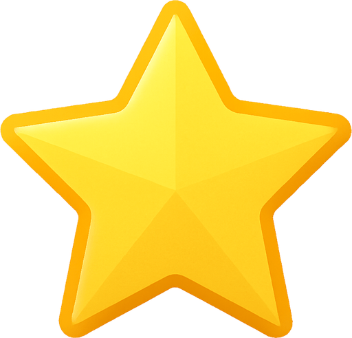 golden star icon, minimalistic, clean flat style, topdown perspective, no shadows, smooth edges, soft glow effect, transparent background.
In-Game asset.  2d.  High contrast.  No shadows