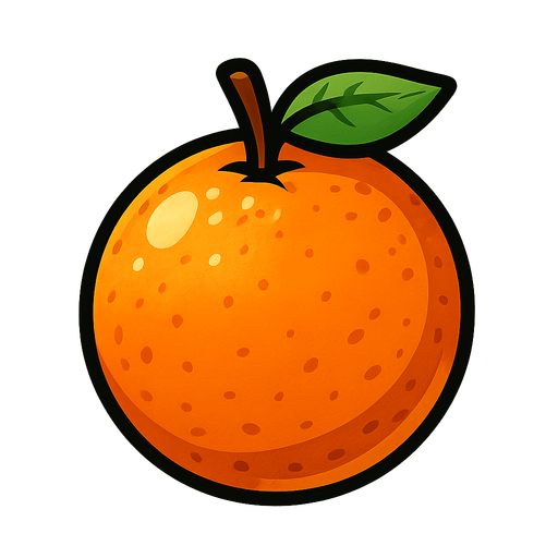 Orange the juice fruit.
Single Game Texture.  In-Game asset.  2d.  Blank background.  High contrast.  No shadows
