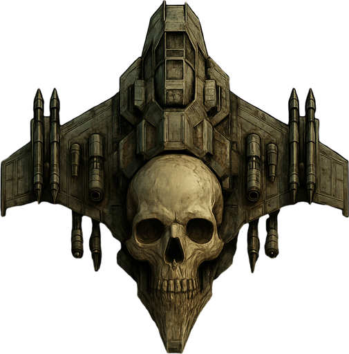 war drone spaceship skull tip top view.