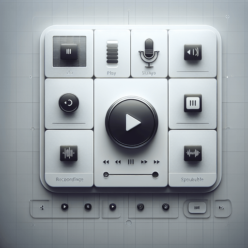 A clean and minimalistic interface for a voice recorder app, featuring a 2x2 grid layout. Each grid square represents a recording file, displayed as large, distinct tiles. Each tile includes a simple circular play button in the center, with a subtle waveform icon or progress bar beneath it to represent the audio. The background is a soft gradient of light grey to white, ensuring clarity and focus on the files. The design is modern and functional, with smooth edges and a clean UI aesthetic for a professional and user-friendly experience..
Single Game Texture. In-Game asset. 2d. Blank background. High contrast. No shadows.