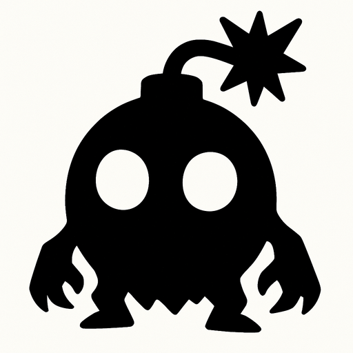 Black monster , white eyes looks like bomb.
In-Game asset.  2d.  High contrast.  No shadows