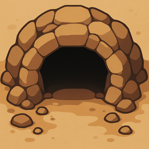 Una cueva de entrada grande.
In-Game asset.  2d.  High contrast.  No shadows. Vista superior. Lineless. Chibi
