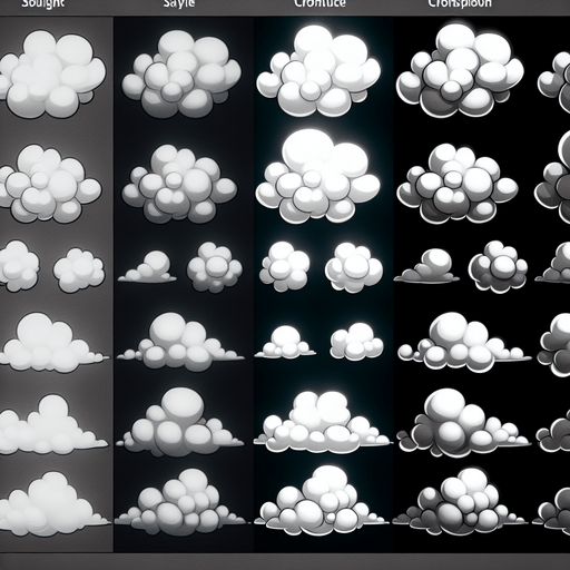 fluffy translucent cloud.
Single Game Texture.  In-Game asset.  2d.  Blank background.  High contrast.  No shadows