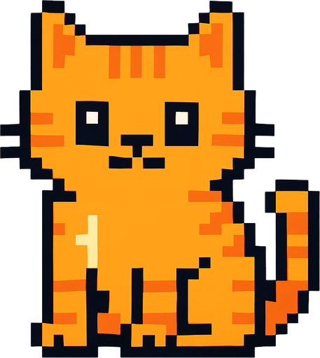 Pixel cat.
In-Game asset.  2d.  High contrast.  No shadows