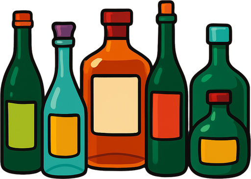 Pack of different bottles.
In-Game asset.  High contrast.  No shadows. 3D