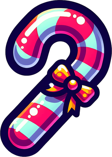 Candy cane, vivid colours. with bow on top Single Game Texture. In-Game asset. 2d. Blank background. High contrast. No shadows. Single Game Texture. In-Game asset. 2d. Blank background. High contrast. No shadows.