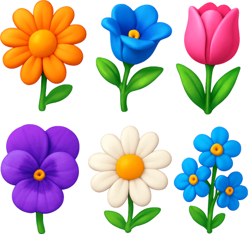 Pack of different flowers, 3D flowers, without black lines around it!
In-Game asset.  High contrast.  No shadows. 3D