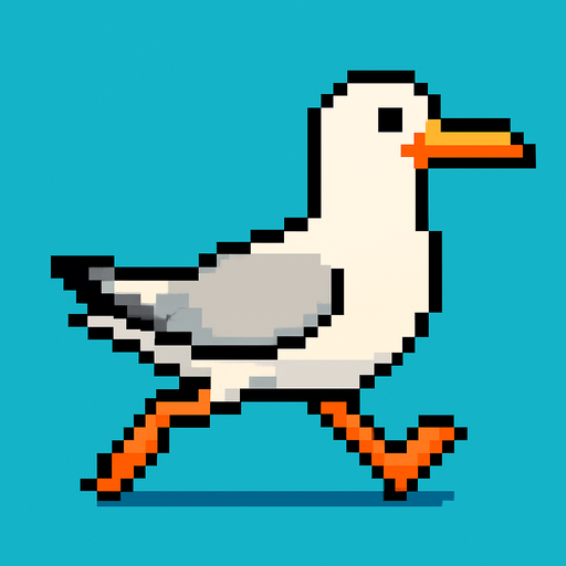 seagull looking to the right, pixelart, running.
In-Game asset.  2d.  High contrast.  No shadows