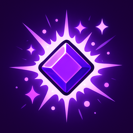 Orta boyutlu, koyu mor renkte, pürüzsüz kenarlı bir 'Kristal' (kare) asseti oluştur. Kristal toplandığında oyuncunun belirli bir özelliğini (örneğin, hızı, canı) geçici olarak artırmalı veya özel bir yetenek kazandırmalı. Toplandığında patlama veya parlama efekti olmalı.".
In-Game asset.  2d.  High contrast.  No shadows