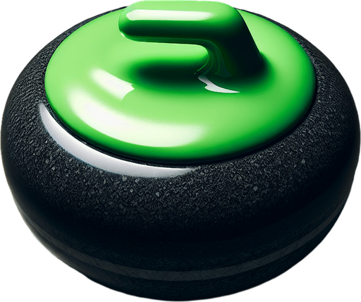black curlingstone with neongreen top, top view.