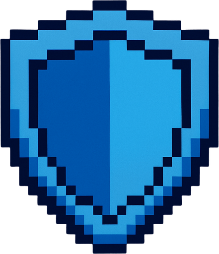 Pixel art shield.
In-Game asset.  2d.  High contrast.  No shadows. blue color. Simple design