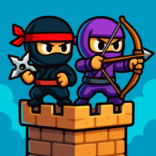 On tower have both ninjas assets one have star and one have bow. HD colors.
In-Game asset.  2d.  High contrast.  No shadows