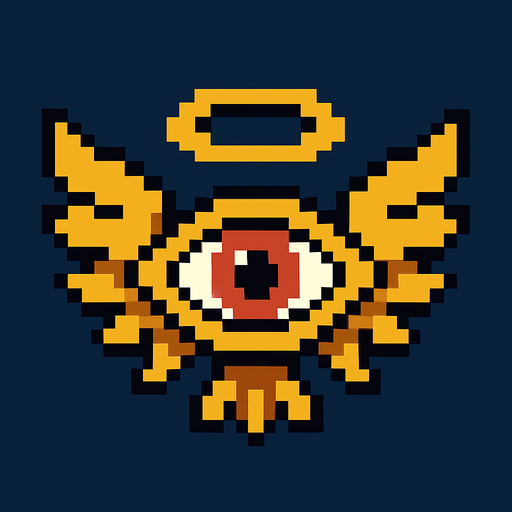 angel en forma de ojo de pixeles.
In-Game asset.  2d.  High contrast.  No shadows