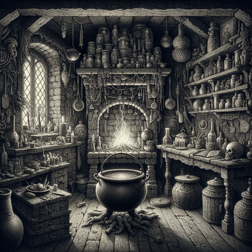 A witch's room with a cauldron
A witch's room with a cauldron
