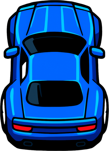 Blue sports car arcade top view.
In-Game asset.  2d.  High contrast.  No shadows