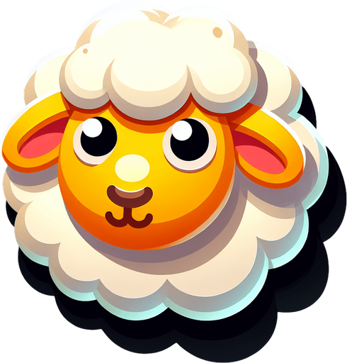 sheep, top view, cartoon style.
Single Game Texture. In-Game asset. 2d. Blank background. High contrast. No shadows.