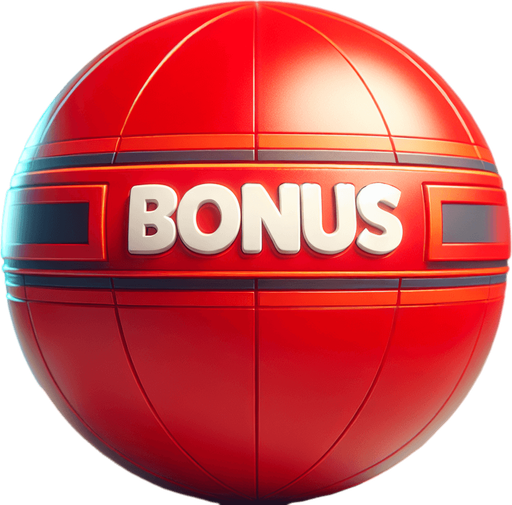 A red ball with the words bonus.
Single Game Texture. In-Game asset. 2d. Blank background. High contrast. No shadows.