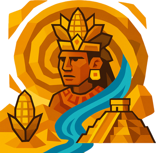 Mistik mısır ve aztek resmi çöl gibi bir spiral ve sarı renk agırlıklı low poly nesneler ve su akıyor efekti.
In-Game asset.  2d.  High contrast.  No shadows