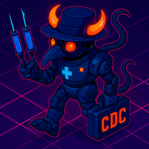 Neon cyberpunk anime top down isometric animatronic plague doctor cyborg demon medic CDC corporate robot monster disease pestilence medicine syringes Walking animation