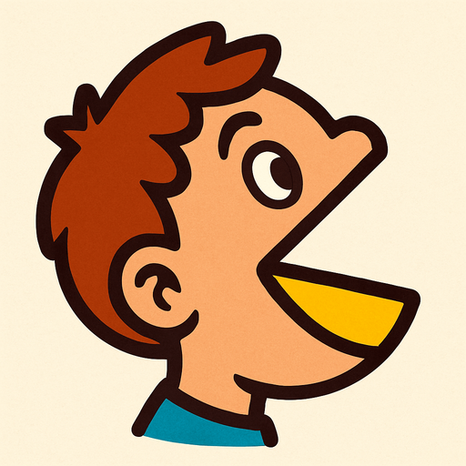 Cabeza de niño con la boca abierta como pacman mirando hacia arriba.
In-Game asset.  2d.  High contrast.  No shadows