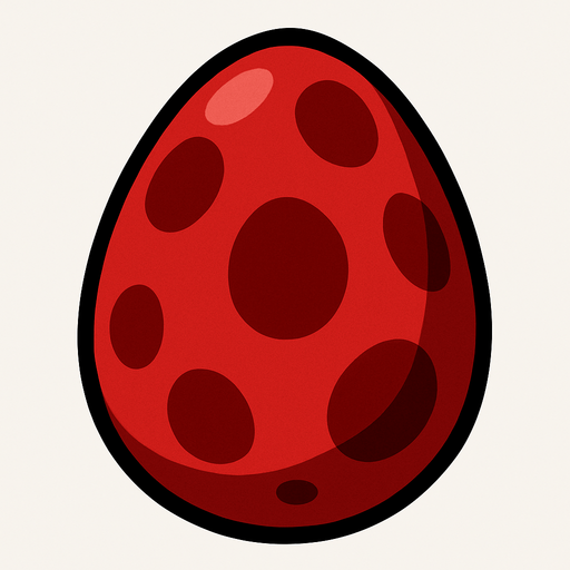 Make a red egg with dark red spots.
In-Game asset.  2d.  High contrast.  No shadows