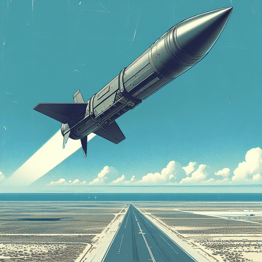 missile that come from air and land in ground.
Single Game Texture. In-Game asset. 2d. Blank background. High contrast. No shadows.