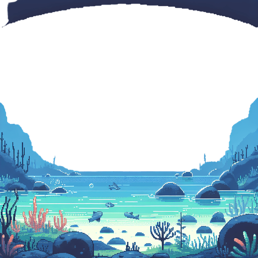 32 bit image anime style of beautyfull quite empty under sea water.
Single Game Texture.  In-Game asset.  2d.  Blank background.  High contrast.  No shadows