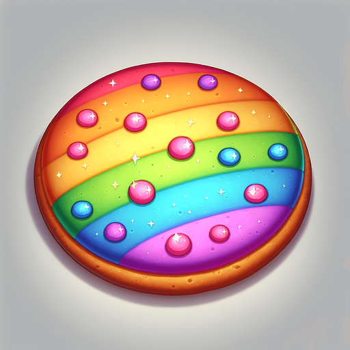 Rainbow cookie.
Single Game Texture.  In-Game asset.  2d.  Blank background.  High contrast.  No shadows