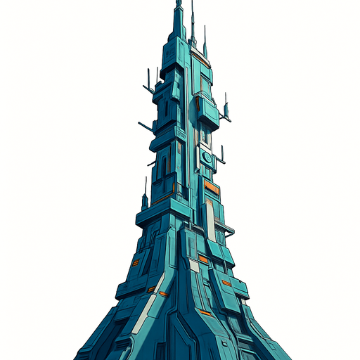 no background. anime scifi vertical tower