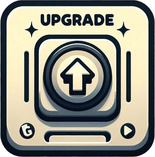 Upgrade button to buy upgrades.
Single Game Texture. In-Game asset. 2d. Blank background. High contrast. No shadows.