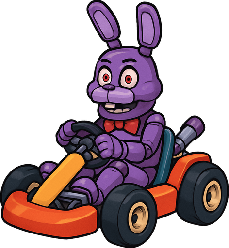 Un conejo morado animatronico en un kart.
In-Game asset.  No shadows