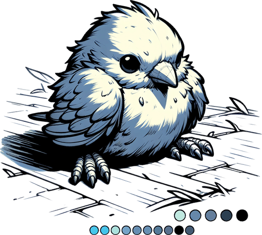 A sad little bluebird sitting down..
Single Game Texture. In-Game asset. 2d. Blank background. High contrast. No shadows.
