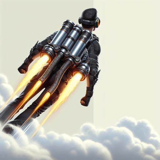 person with jet pack going straight
Single Game Texture.  In-Game asset.  Blank background.  High contrast