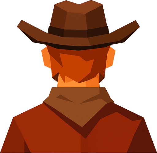 lowpoly cowboy head from behind player hero good side.
In-Game asset.  2d.  High contrast.  No shadows