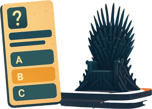 Fullscreen modern App Store landscape banner, 16:9, high definition, for a game titled "Game of Thrones Quiz Challenge" and with the description "Test your Game of Thrones knowledge with challenging multiple-choice questions about characters, locations, and major plot points from the epic series.". No text on banner!